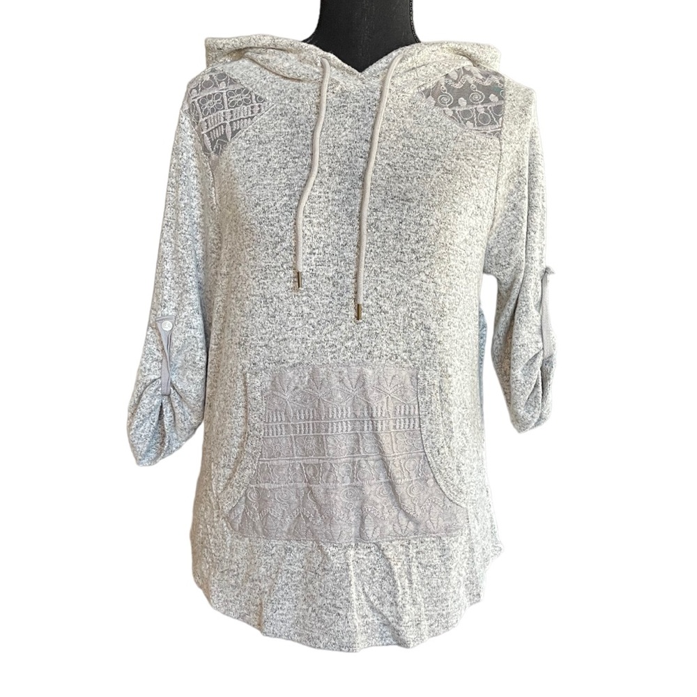 Gray Lace 3 Quarter Sleeve Hoodie Women’s size Small